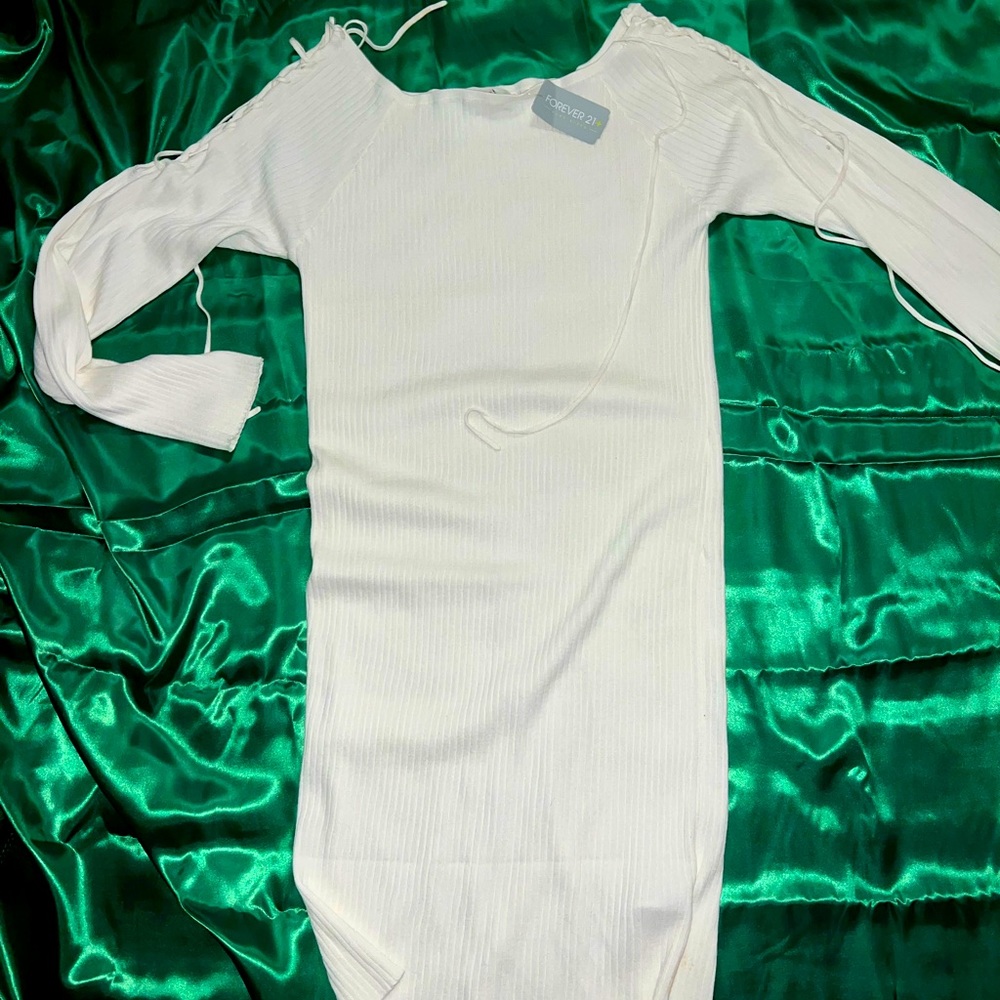White sweater dress with laced long sleeves NWT